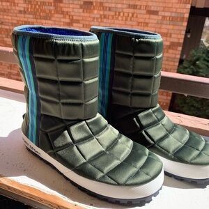 Tory Burch Tory Sport Green and Blue Quilted Snow and Rain Boots